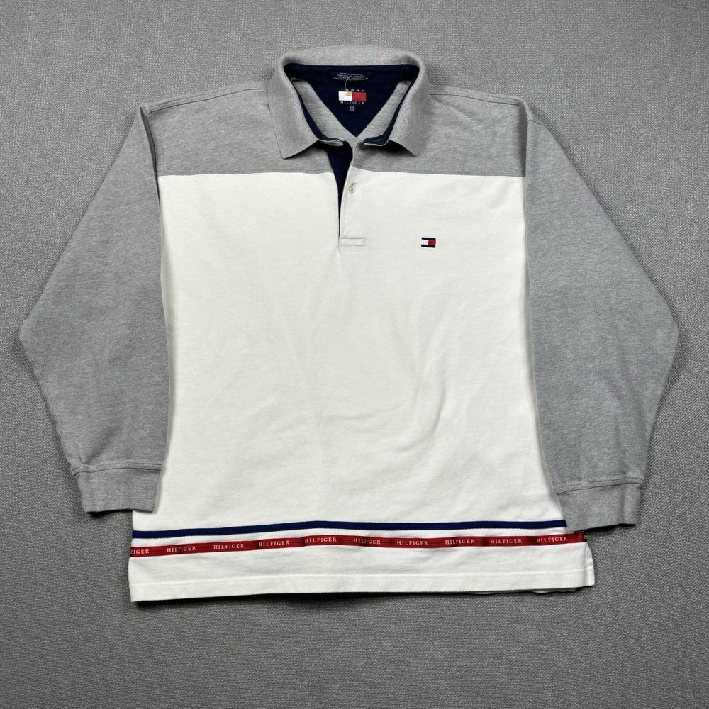 Tommy Hilfiger Gray White Navy Long-Sleeve Polo